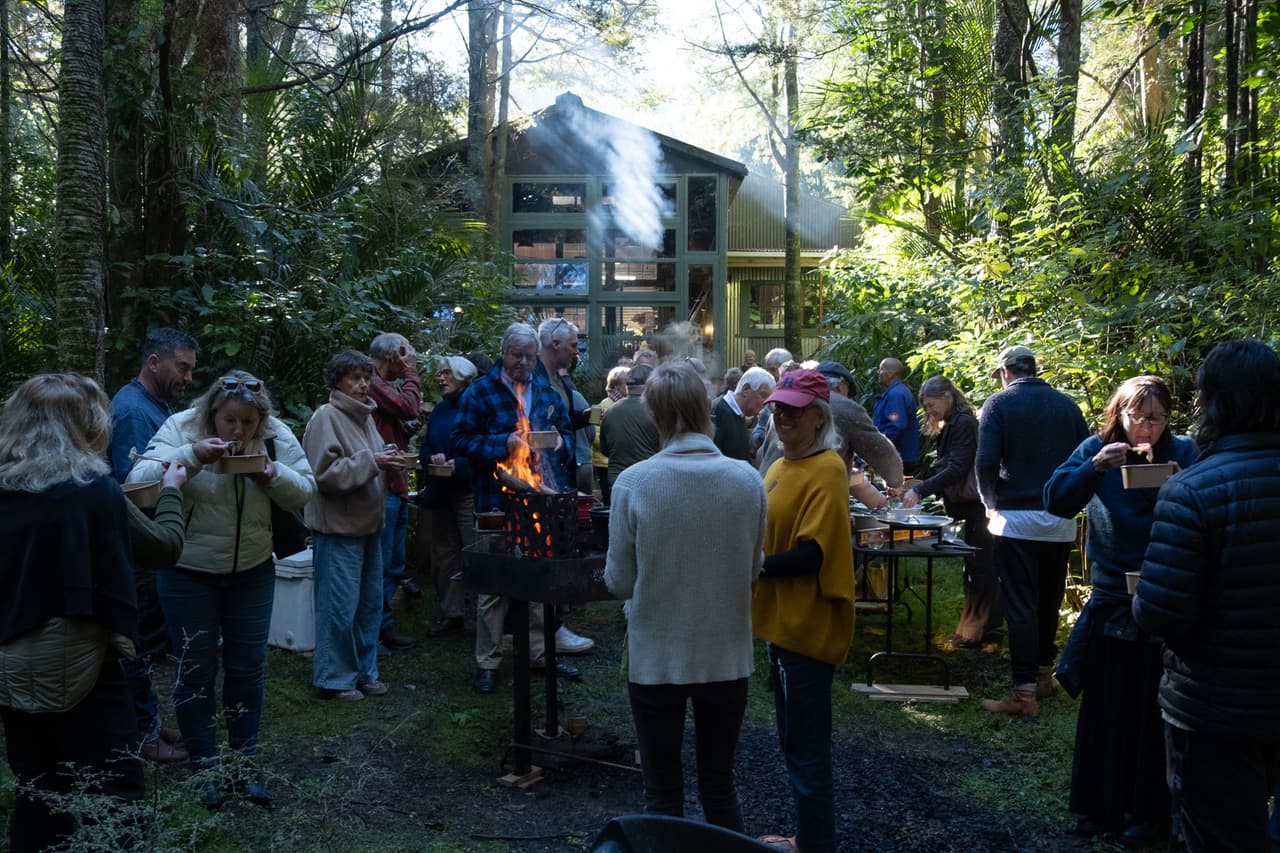 People gathered at the SYML workshop in native bush